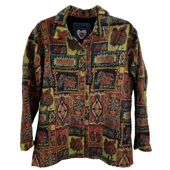 Chicos L Vintage 90s Shacket Embroidered Anniversary Collection Tapestry Beaded - Picture 9 of 16
